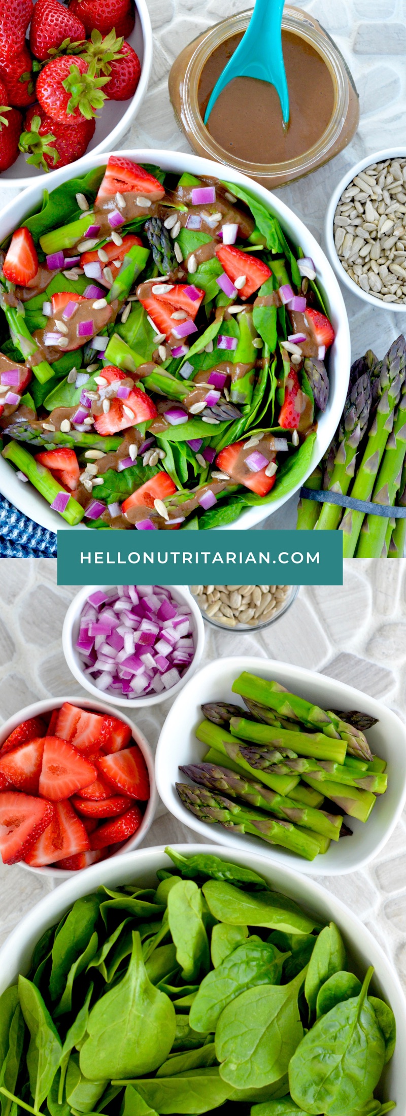 Oil Free Strawberry Spinach and Asparagus Salad Recipe By Hello Nutritarian Vegan WFPB SOS-Free Whole30 Dr Fuhrman eat to Live diet plan review Dr Greger How Not to Diet Chef AJ