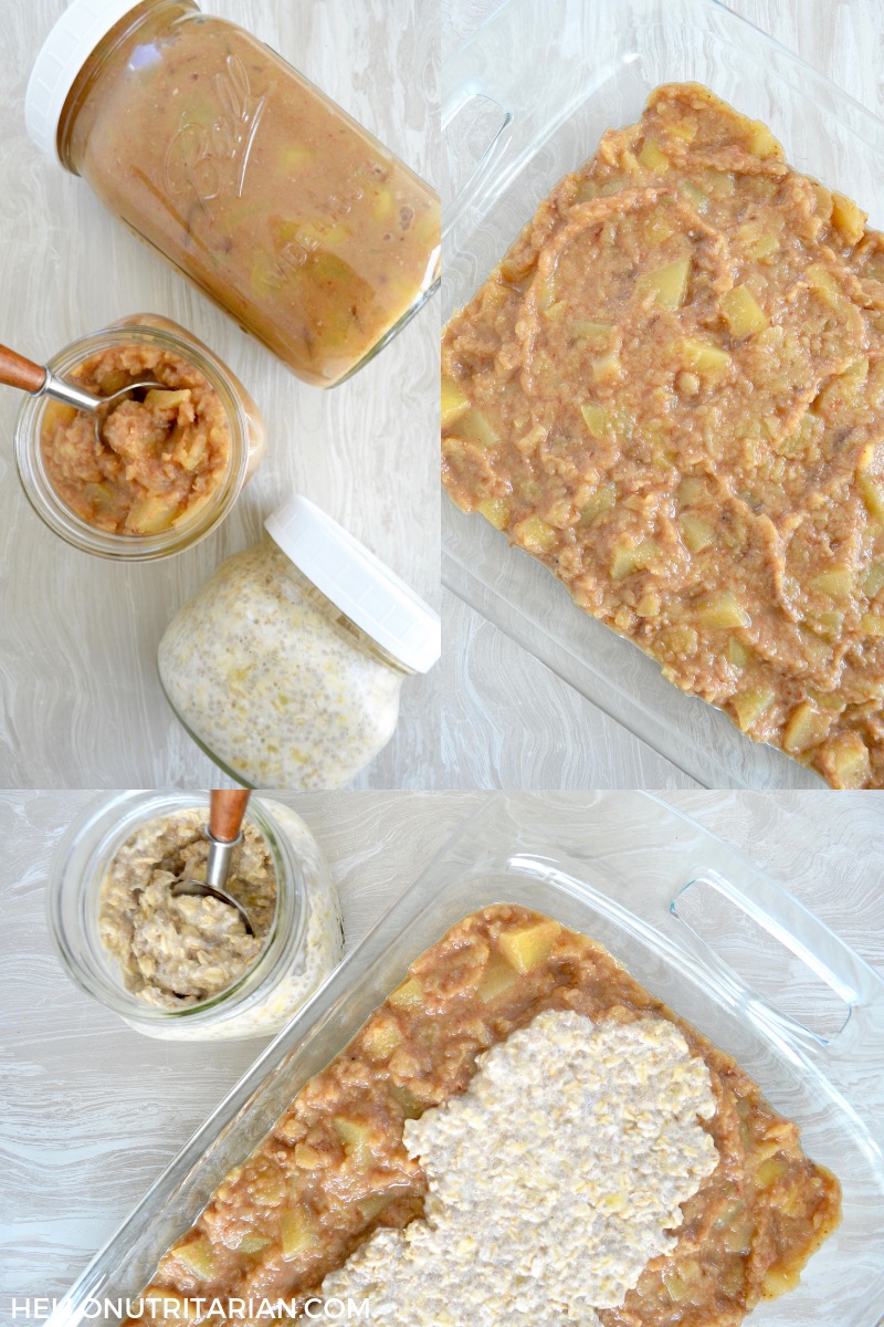 Apple Pie Oatmeal Bake Ingredients and Process Collage Eat to Live Dr Fuhrman Recipes Easy nutritarian Prep Ahead Dr Greger Daily Dozen