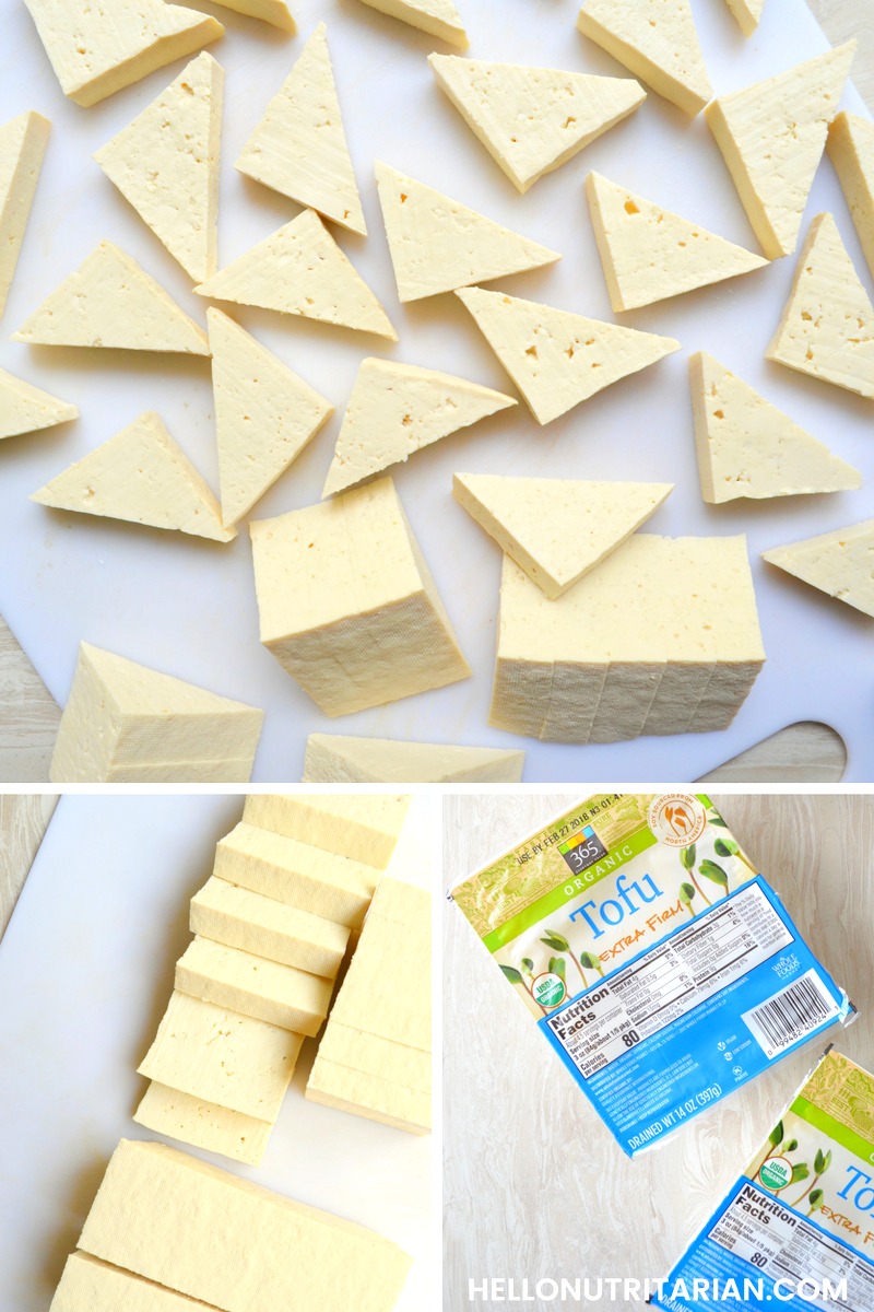 Herb Crusted Tofu How to cut tofu into triangles Oil free vegan recipe