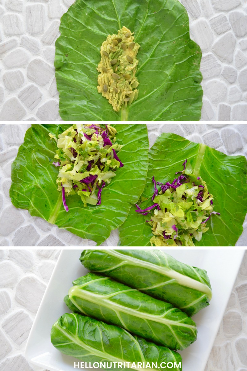 How to add the right amount of filling to your collard green wrap dont overstuff Hello Nutritarian Tutorial