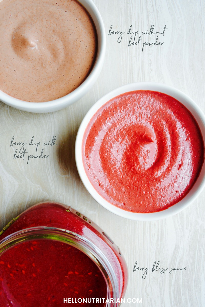 beet berry dip recipe color comparison superfood whole food plant based vegan dessert ideas berry bliss sauce