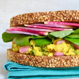 Curried Chickpea Salad Sandwich recipe oil free low sodium vegan Dr Fuhrman Eat to Live hello nutritarian