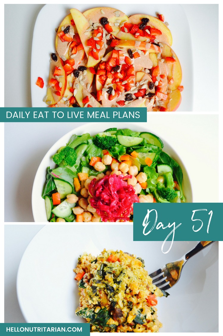 Daily Eat to Live Meal Plan Day 51 Dr Fuhrman Nutritarian 6 week program review Dr Greger How Not to Die What the Health Recipes Oil Free Vegan Recipes
