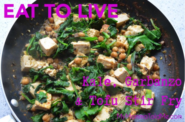 Kale Garbanzo and Tofu Stir Fry recipe eat to live Nutritarian